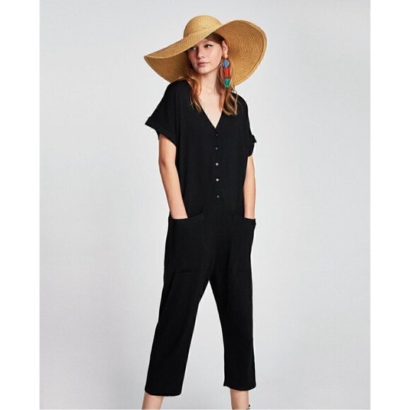 Zara  Black Knit Onesie Jumpsuit, Sz M - Picture 1 of 8